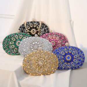 Wholesale 2025 New European and American Cross-Border Clutch Alloy Flower Diamond Inlaid Diamond Evening Bag Socialite Dress Banquet Handbag Women