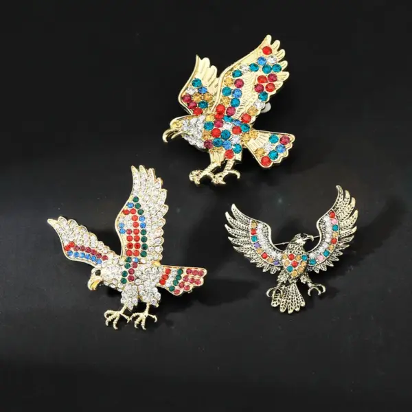 oly-5ff5816fda1c77f176bc8e15175e7ce4 Wholesale Retro Eagle Brooch Pin Colorful Rhinestone Decorative Pin Versatile Animal Shaped Fashion Accessory
