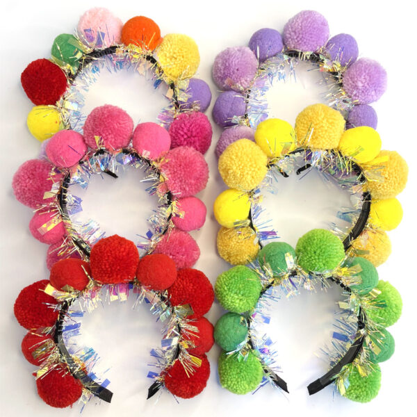 Wholesale Colorful Christmas Versatile Headband Carnival Three-Dimensional Party Headdress Red Year Holiday Fur Ball Headband for Women