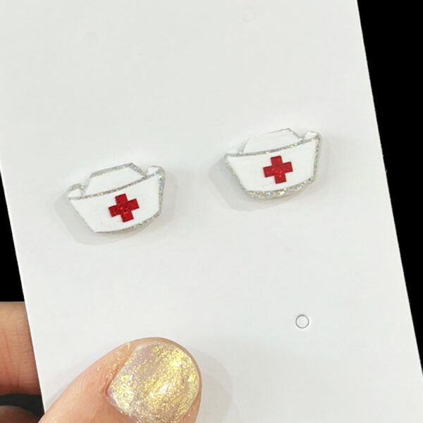 oly-601631b56de35fdc6a3493a0adca87c1 Wholesale Supply Medical Staff Holiday Gift Jewelry Teeth Nurses Clothing Nurses Hat Love Shiny Small Earrings