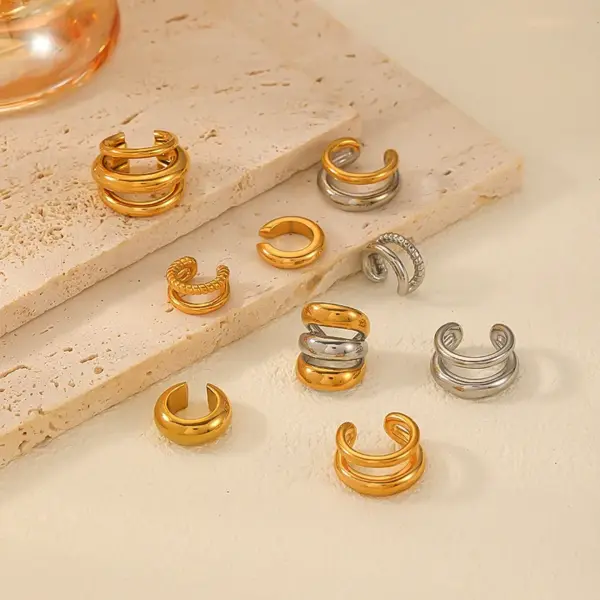 Wholesale PVD Coated Real Gold Plated 18K Gold C Shape Solid Color 304 Stainless Steel Simple Style Classic Style Waterproof Non Tarnish Ear Cuffs