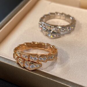 Wholesale Gold-Plated Wide-Band Snake Ring with Full Pavé Setting; Full Pavé Snake-Head Bracelet