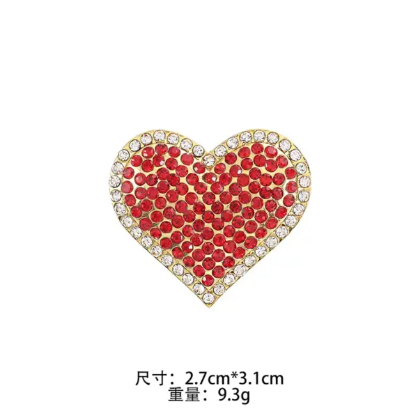 Wholesale Luxurious Full Diamond Heart Shaped Lapel Pins Fashionable Versatile Clothing Accessories For Women Teacher's Day Gift