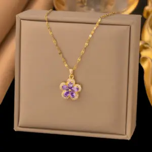 【8322】Purple Flower Necklace【gold】