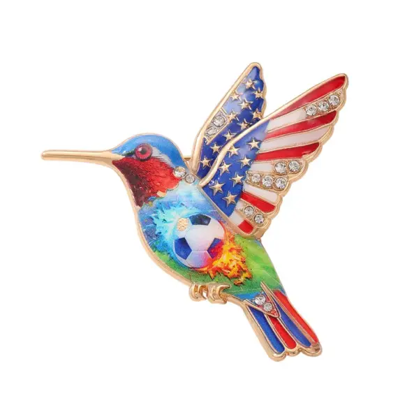 Wholesale Hummingbird Pin In Red Zinc Alloy Featuring Diamond Craftsmanship, Perfect For Independence Day