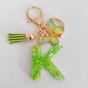 Green letter keychain pendant-K