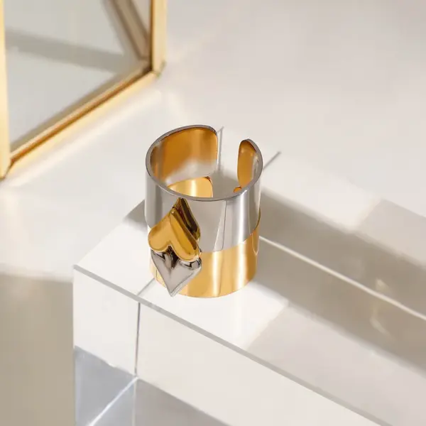 Wholesale 304 Stainless Steel Sun Moon Heart Shape PVD Coated 18K Real Gold Plated Simple Style Classic Style Waterproof Non Tarnish Plating Inlay Gold Rings