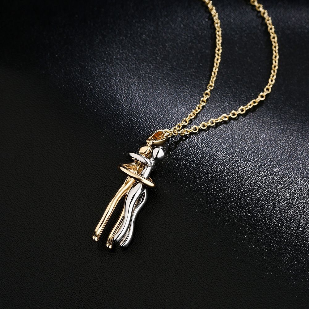 Wholesale New titanium steel two-color hug necklace creative little man hands embrace 18k gold lovers clavicle chain Valentine's Day gift