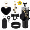 oly-60822dacd0ee7e6fa6dbce8e27d922c8 Wholesale Stanley Valentine's Day Love Hair Ball Pendant Silicone Cup Cover Bow Straw Plug Couple Heart-shaped Keychain