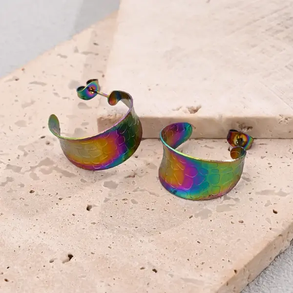 Wholesale 1 Pair/Package Casual Modern Style Simple Style C Shape Fish Scales Handmade Polishing Plating 304 Stainless Steel 18K Gold Plated Plating Color Rose Gold Plated Ear Studs