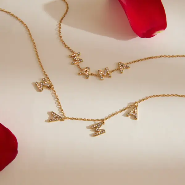 Wholesale Waterproof Non Tarnish Letter Necklace For Women With 18K Gold Plated PVD 304 Stainless Steel And Rhinestones
