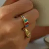 Wholesale 18K Gold Plated 304 Stainless Steel Vacuum Electroplated (In Furnace) Zircon Geometric Setting Gold Women's Ring