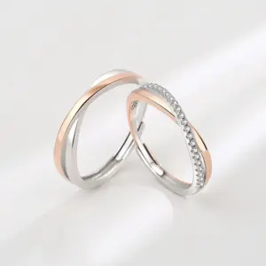 Wholesale 925 Sterling Silver Colorful Gold Mobius Couple Rings For Women Unique Design Cross Open Rings Luxurious Geometric Pattern Rings