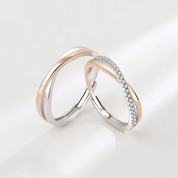 Wholesale 925 Sterling Silver Colorful Gold Mobius Couple Rings For Women Unique Design Cross Open Rings Luxurious Geometric Pattern Rings