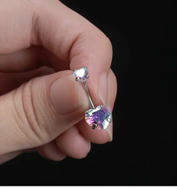 oly-60c100e465e203a031c8d9c15a73b8c9 Wholesale Fashion Heart Shape Stainless Steel Inlaid Zircon Belly Ring 1 Piece