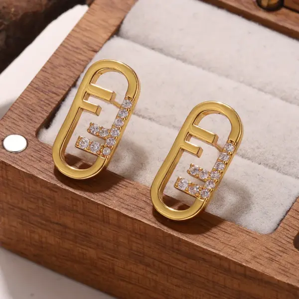 Wholesale Hypoallergenic Letter Stud Earrings For Women In Copper With KC Golden UV Plated Finish And Zircon Inlay