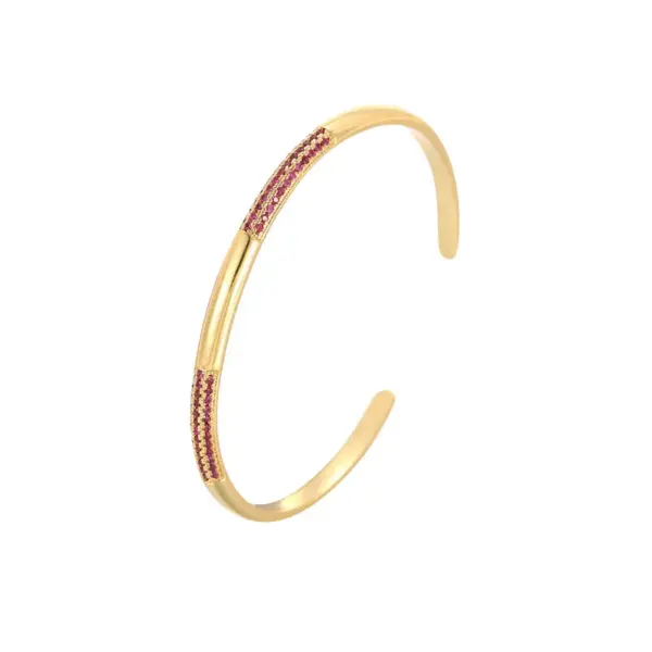 Wholesale Round Inlay Copper Cuff Bracelet For Women With Electroplated Gold Plating And Rhinestone Details