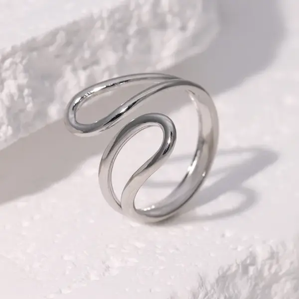 Wholesale Trendy Stainless Steel Titanium Steel Open Ring For Women Simple Geometric Lines Fashionable Versatile Minimalist Style Ring