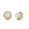 Wholesale Flowers Earrings With Bezel Setting In Copper And 14K Real Gold Plated, Featuring Zircon And 925 Sterling Silver Ear Pins