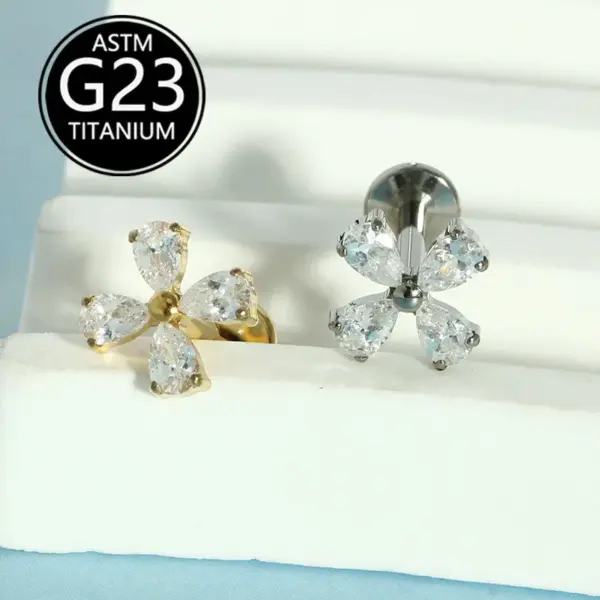 oly-60f938514eed131b2099af02e07b6695 Wholesale G23 Titanium Alloy Piercing Jewelry Flower Inlaid Zircon Lip Stud Lip Ring Nose Stud Helix Stud Ear Cartilage Stud In Stock