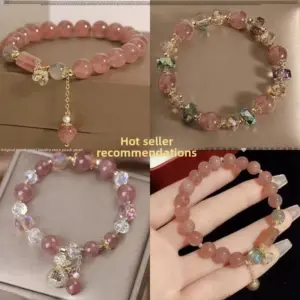 Wholesale Sweet Style Strawberry Crystal Flower Bracelet Versatile Pendant Charm For Girlfriend Best Friend Matching Jewelry Gift