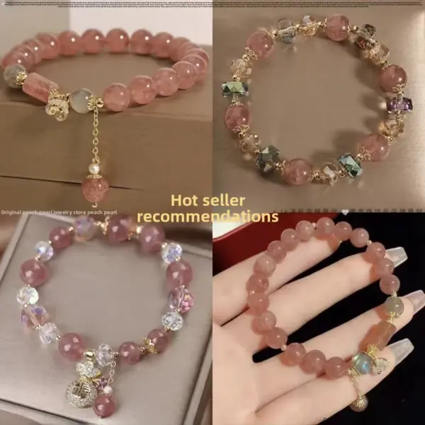 Wholesale Sweet Style Strawberry Crystal Flower Bracelet Versatile Pendant Charm For Girlfriend Best Friend Matching Jewelry Gift