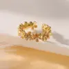 Wholesale Copper Flower Electroplating Zircon 18K Real Gold Plated Affordable Luxury Style Electroplating Petals Rings