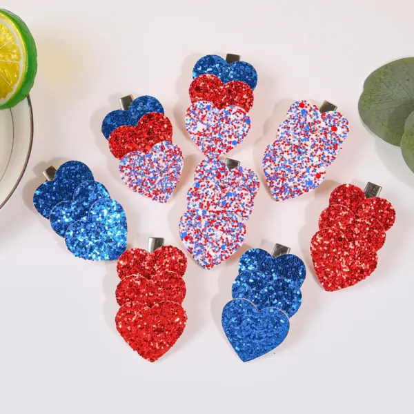 Wholesale Red Blue White Shiny Heart Hair Clip Onion Powder Heart Hair Accessories Side Bangs Clip For Girls