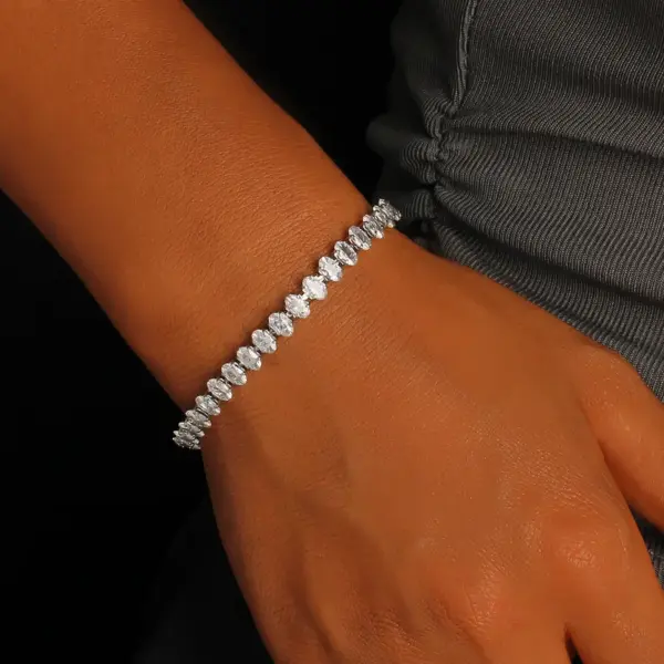 Wholesale Adjustable French Style Full Drill 5mm Oval Zircon Single Row Women's Bracelet Elegant Travel Jewelry Stainless Steel 18K Gold Plated
