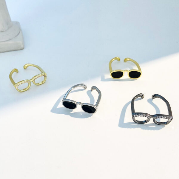 oly-612975ffdee34efc0d4a2fa964a26ce9 Wholesale Mini Between-finger Glasses Ring Women's Distinctive Creative Opening Adjustable Dieting Finger Ring Couple's Ring Tide