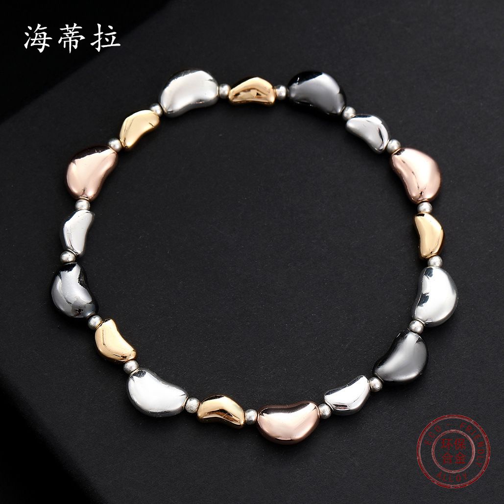 Wholesale Cross-border new creative love alloy bracelet fashion all-match heart-shaped electroplated women's elastic bracelet