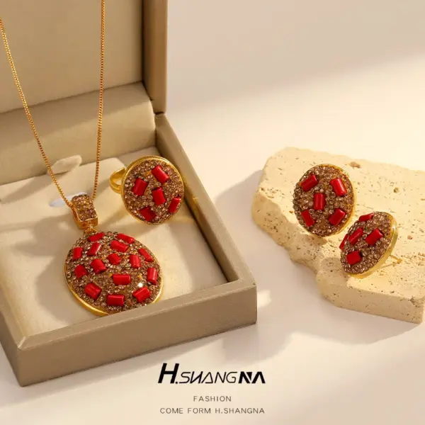 Wholesale Exaggerated Round Jewelry Set For Women With Crystal Material And Zircon Inlay, 1 Set