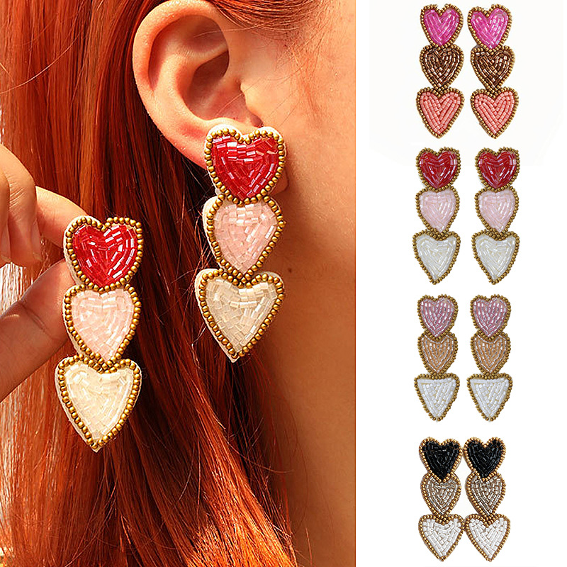 Wholesale European and American Cross-border Explosions Hand-sewn Three-layer Love Pendant Earrings Suitable for Valentine's Day Gift Earrings for Wom
