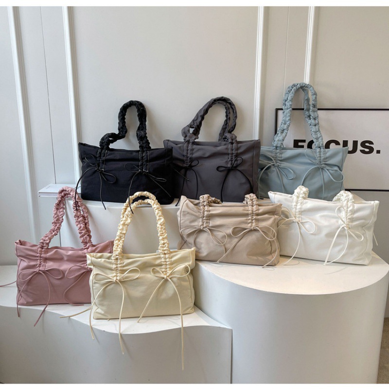 Wholesale Fashion Pleated Niche Design Large Capacity Tote Bag 2024 New Korean Style Bow Women's Bag Single Shoulder Armpit Bag