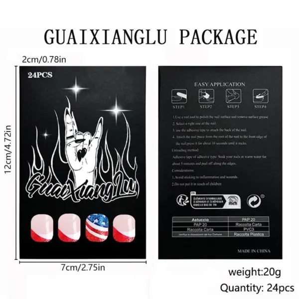 Wholesale Chinese Valentine's Day American Star Nail Art Decoration Red Blue Striped Glitter Nail Stickers 24 Pieces Shiny Silicone Material