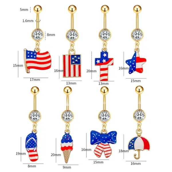 Wholesale New Stainless Steel Independence Day Belly Button Ring American Flag Alloy Pendant Belly Button Jewelry Body Piercing For Women