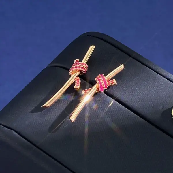 Wholesale Women’s Knot Stud Earrings With Claw Setting, 18K Real Gold Plated Brass Featuring Zircon, Water Plating Finish