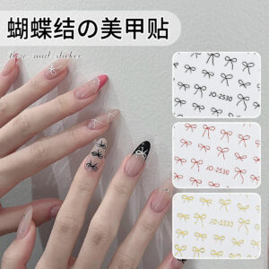 oly-61b8d647682b9e25c7c4f754913ca5da Wholesale Explosive Bow Nail Art Sticker Cute Simple Belt Adhesive Black and White Gold and Silver Red Ribbon Bow Nail Sticker