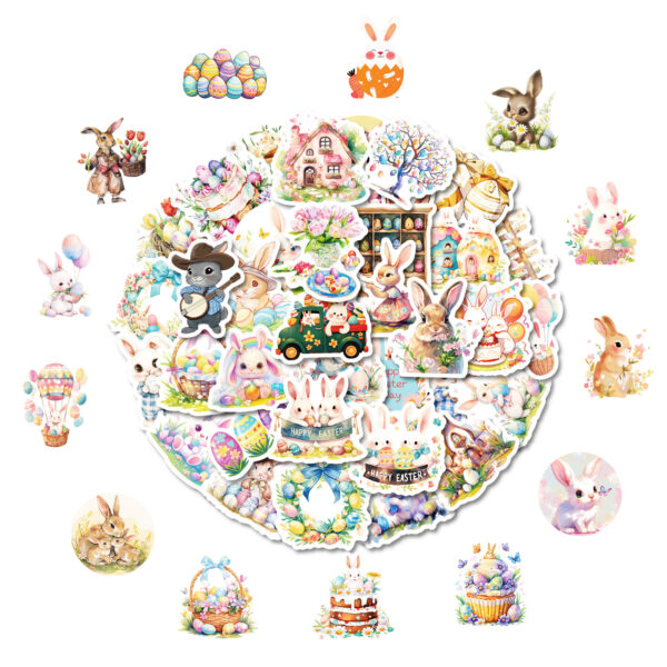 oly-61c2a66efa7cd02c2a808145a57ce615 Wholesale 50 Cute Graffiti Easter Bunny Easter Egg Stickers Children's Reward Holiday Stickers