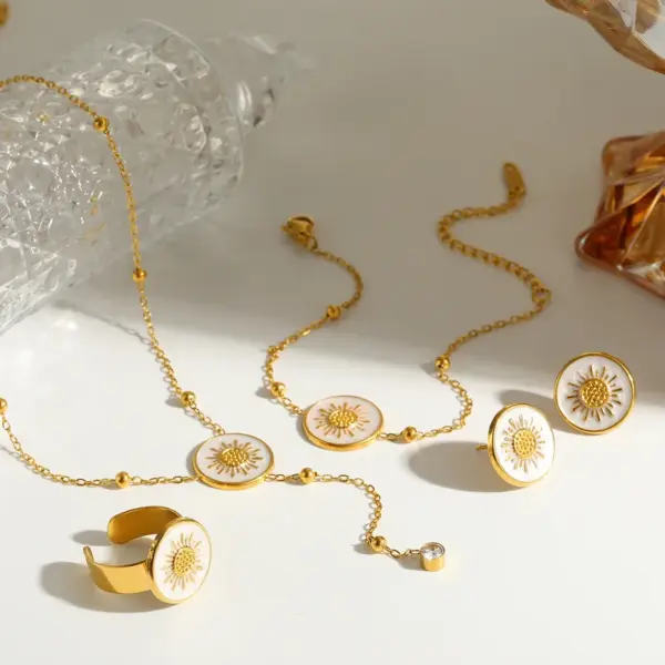 Wholesale Sun Independence Day Jewelry Set For Unisex Featuring 304 Stainless Steel With 18K Real Gold Plated Ball Chain
