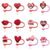 Wholesale Valentine's Day Series of Love Straw Caps, Creative Cartoon Silicone Dust-Proof Plugs, Water Cup Straw Sets, Decorative Ready-Made Products