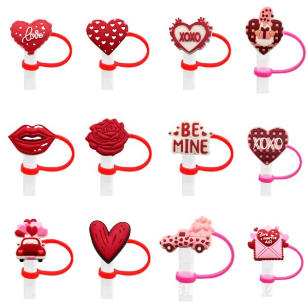 Wholesale Valentine's Day Series of Love Straw Caps, Creative Cartoon Silicone Dust-Proof Plugs, Water Cup Straw Sets, Decorative Ready-Made Products