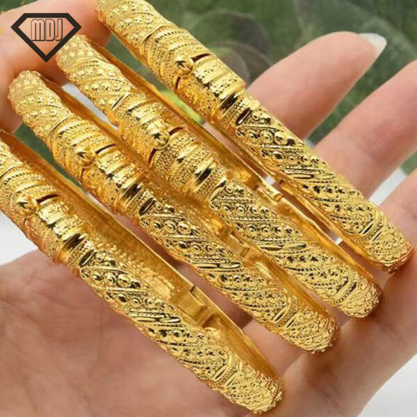 oly-61df63930117c8630c6611ad76948d0c Wholesale Sand Gold Buckle Opening Gold Bracelet Women's Niche Exquisite Carving Craft Bracelet Live Carving Style
