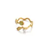 Wholesale 304 Stainless Steel Geometric PVD Coated December Birthstone Turquoise 18K Real Gold Plated Casual Style Round Rings