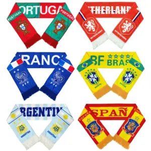 Wholesale World Cup Brazil France Spain Argentina Portugal National Team Football Scarf Fans Accessories Black White Red Blue