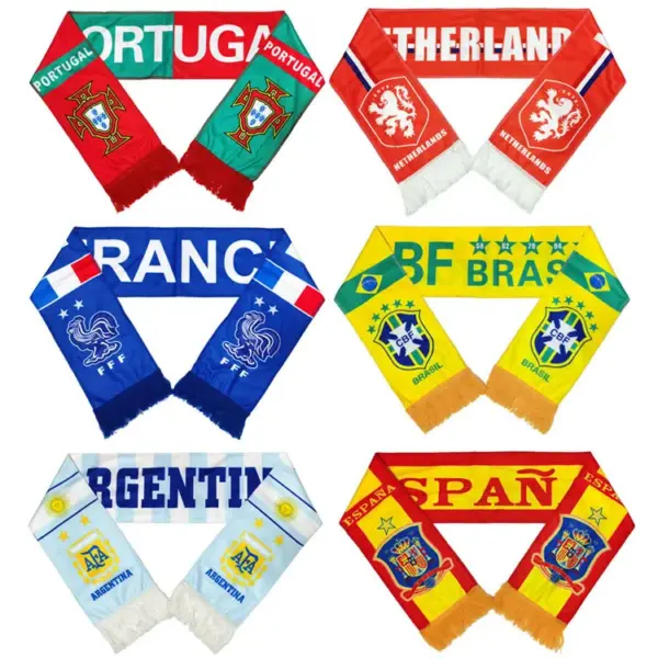 oly-6200a49bef71628e8c9648f714c60812 Wholesale World Cup Brazil France Spain Argentina Portugal National Team Football Scarf Fans Accessories Black White Red Blue
