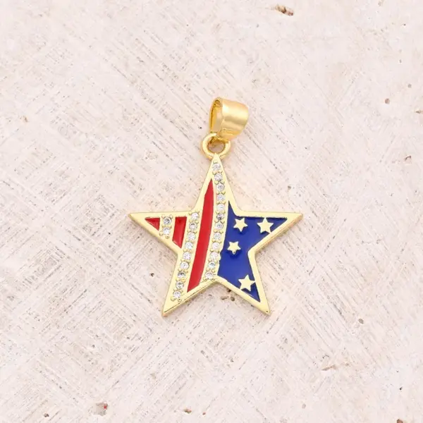 Wholesale 1 Pc/Package 16x10mm 22x20mm 25x11.5mm 3mm 5x3mm Copper Zircon 18K Gold Plated Pentagram Balloon American Flag Polished Pendant
