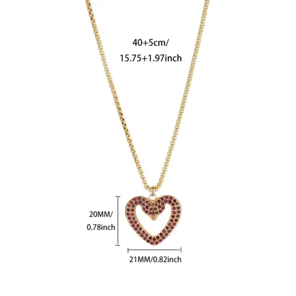 Wholesale 3D Heart Pendant Necklace For Women In 304 Stainless Steel With 18K Gold Plated PVD And Zircon Inlay, Cable Chain