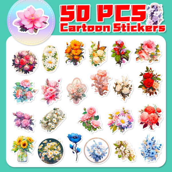 Wholesale Big Sale of 50 Retro Florals Graffiti Stickers Plant Flowers Cartoon Creative Handbook Stickers Export Best-Selling