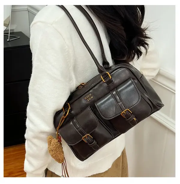 Wholesale Bowling Handbag For Women 2025 New Trendy Fashion Retro Underarm Bag Versatile Large Capacity Single Shoulder Commuter Bag